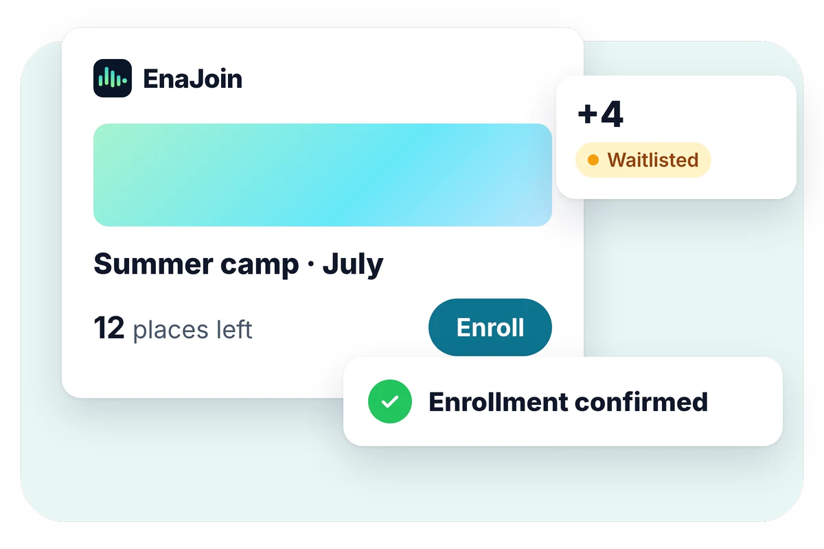 EnaJoin illustration: a confirmed summer camp registration, with the places left and the waiting list.