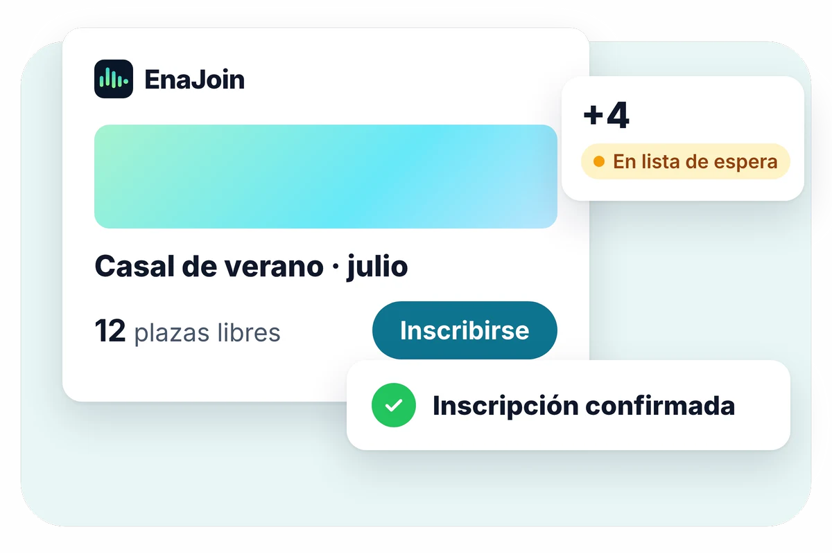 Ilustración de EnaJoin: la inscripción al casal de verano confirmada, con las plazas que quedan y la lista de espera.